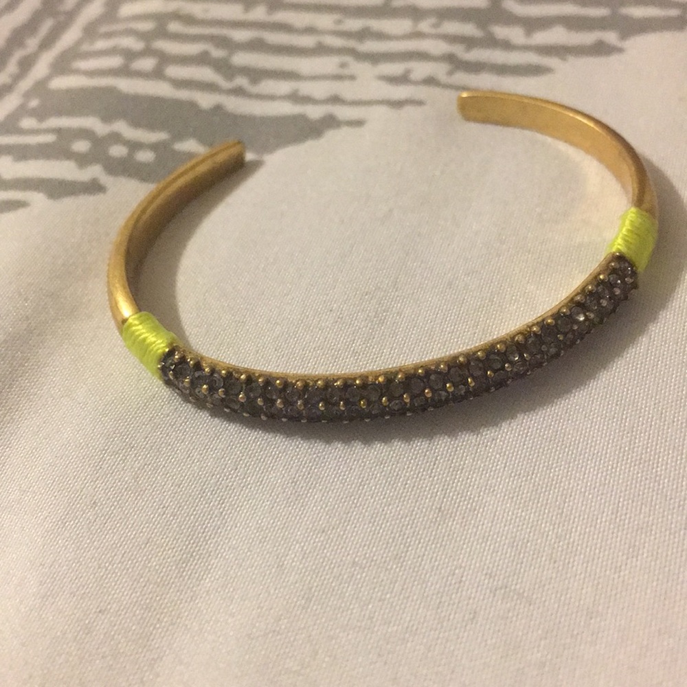 J.Crew gold & neon yellow cuff with rhinestones.